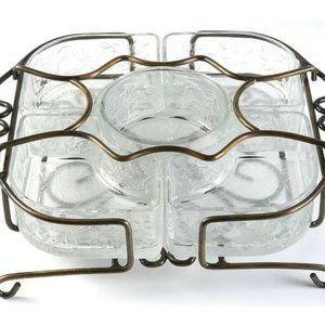 Princess House Fantasia 6 pc Chip and Dip/Condiment Set Metal Stand